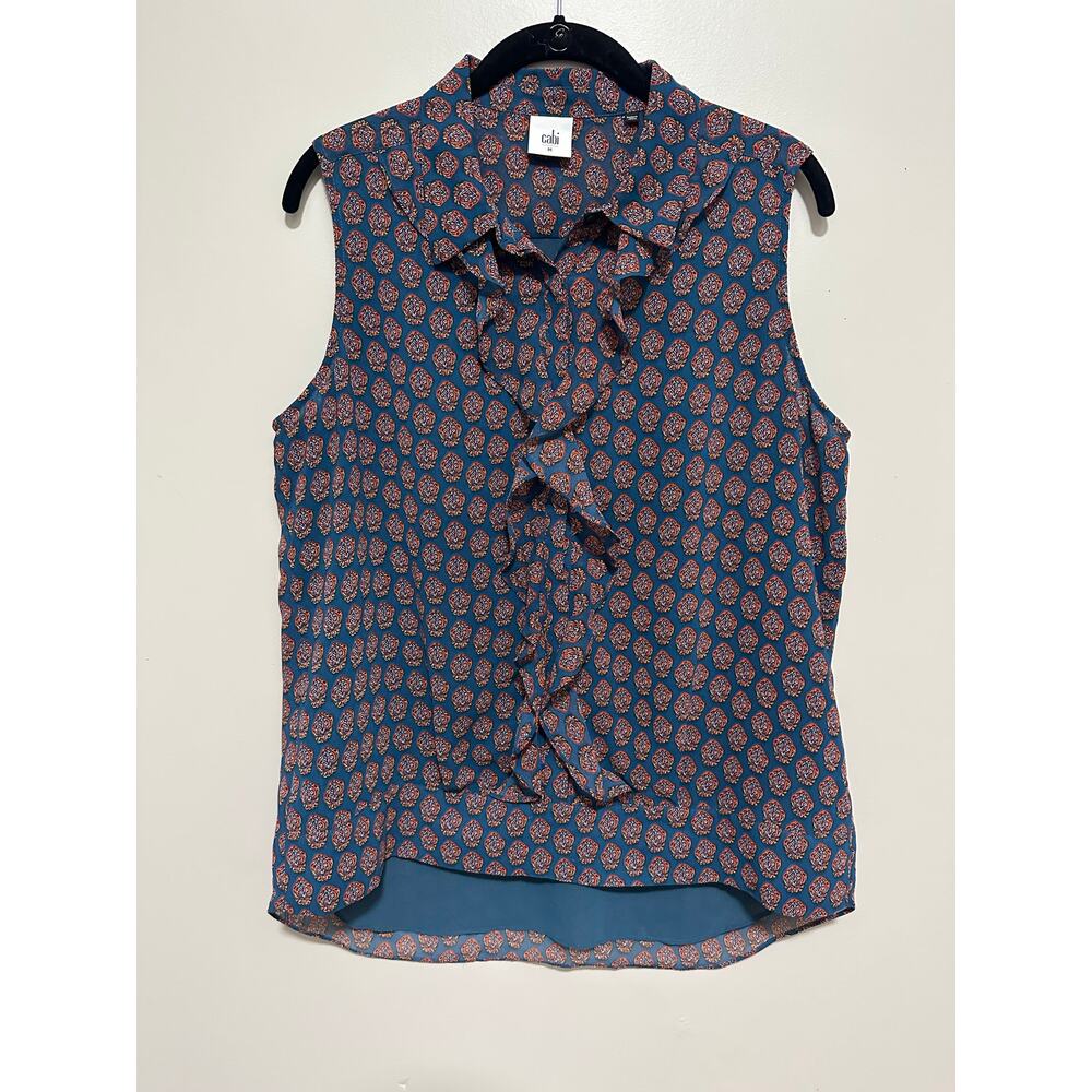 CAbi Sleeveless Medallion Reign Blouse Tank Medium Work Ruffle Casual